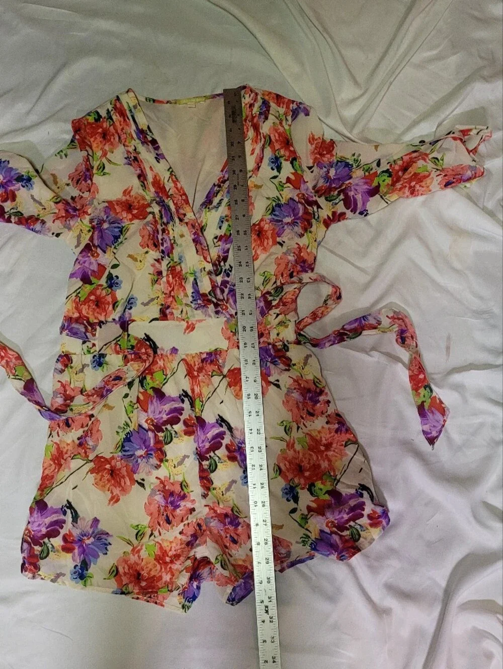 Gianni Bini Floral Watercolor V-neck Romper, Size S